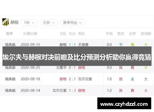 埃尔夫与赫根对决前瞻及比分预测分析助你赢得竞猜